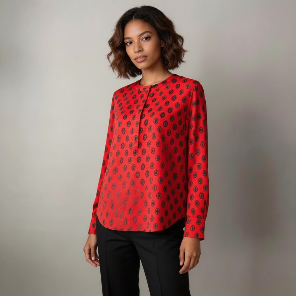 J. CREW FACTORY | Red Emblem Patterned Blouse Sz S
